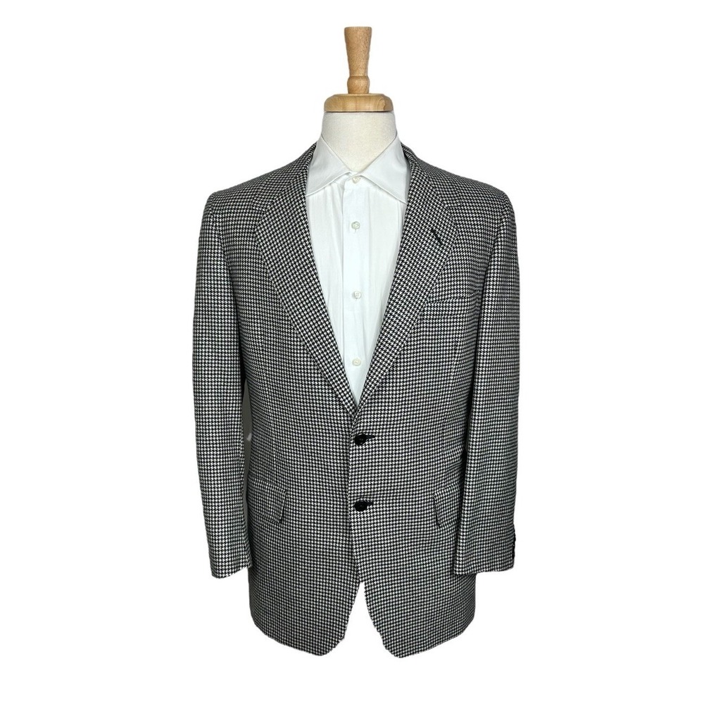 Oxxford Clothes White Black Herringbone‎ Mens Half Lined Blazer Size 41L